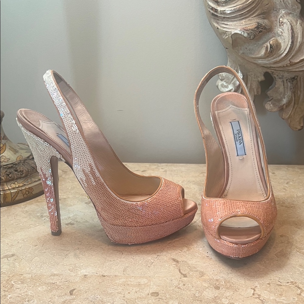 Prada Pink Sequin Slingback Heels